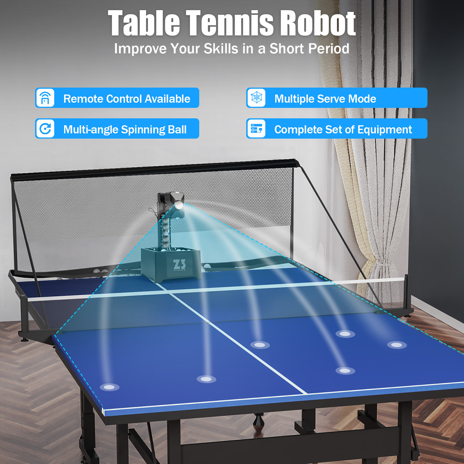 Robot Ball Machine - Table Tennis Robot with Net&100 Ball