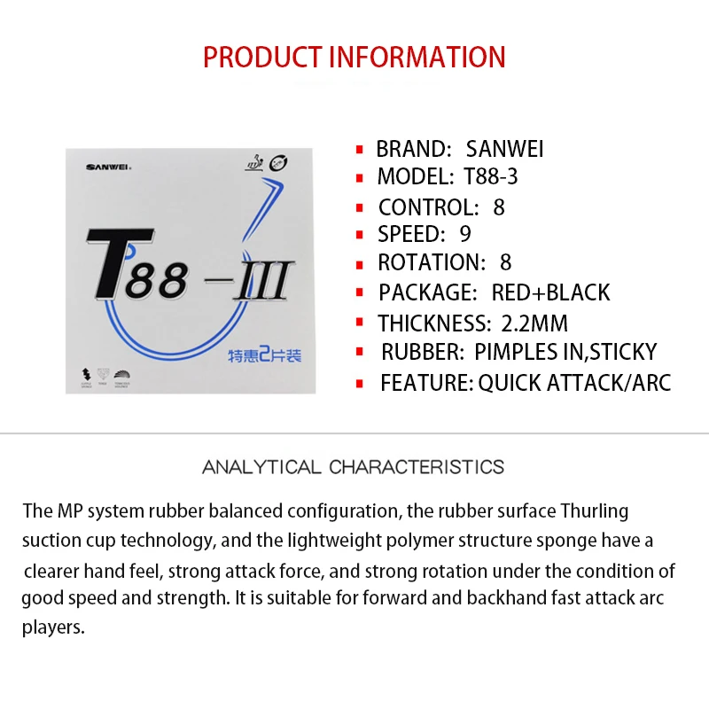 Original SANWEI T88-3 Table Te - Table Tennis Xiom Rubber 评论和价格
